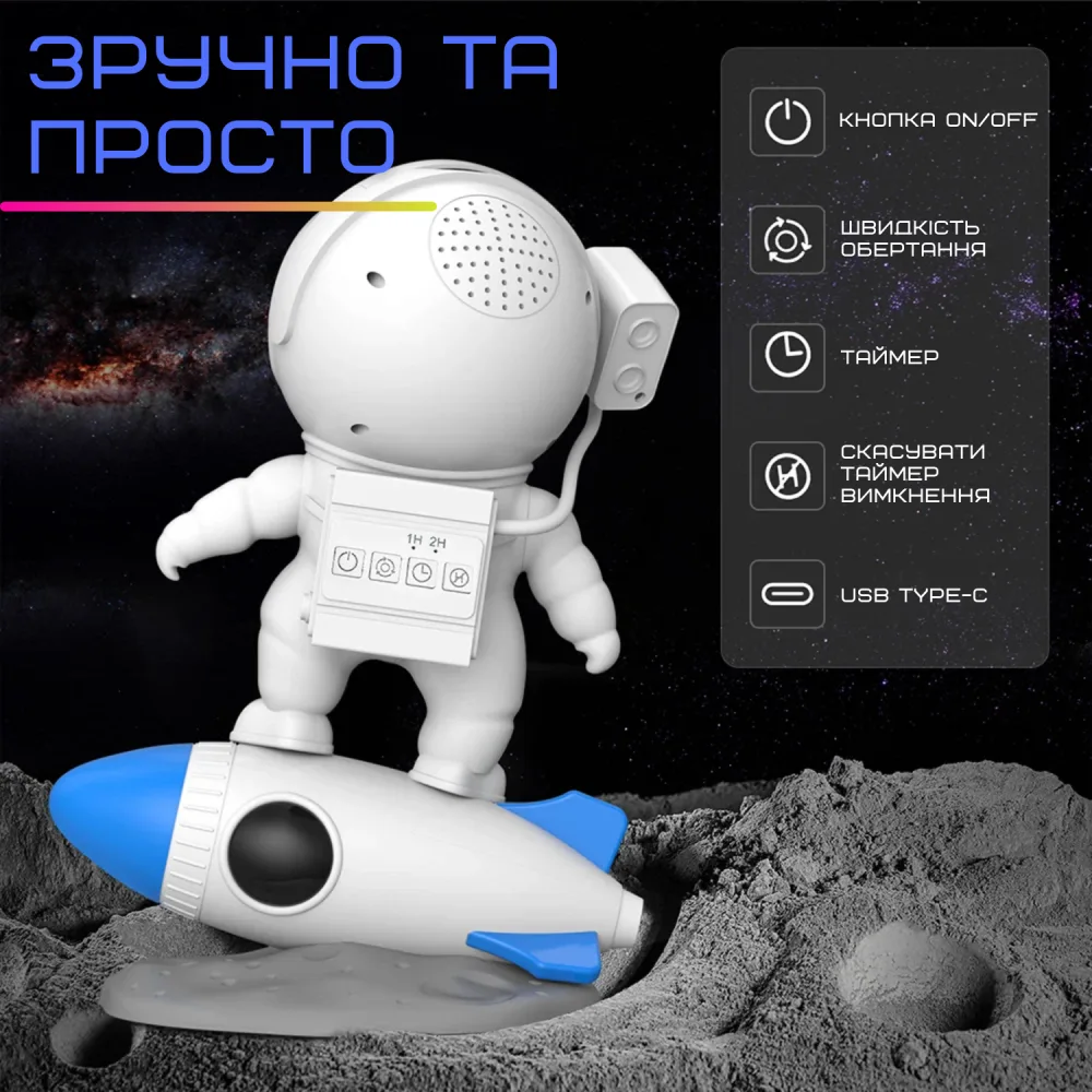 Лазерний Проектор Планетарій Зіркової Галактики Космонавт з 13 Слайдами Світлодіодний LED Нічник Для Дорослих та Дітей — фото 6