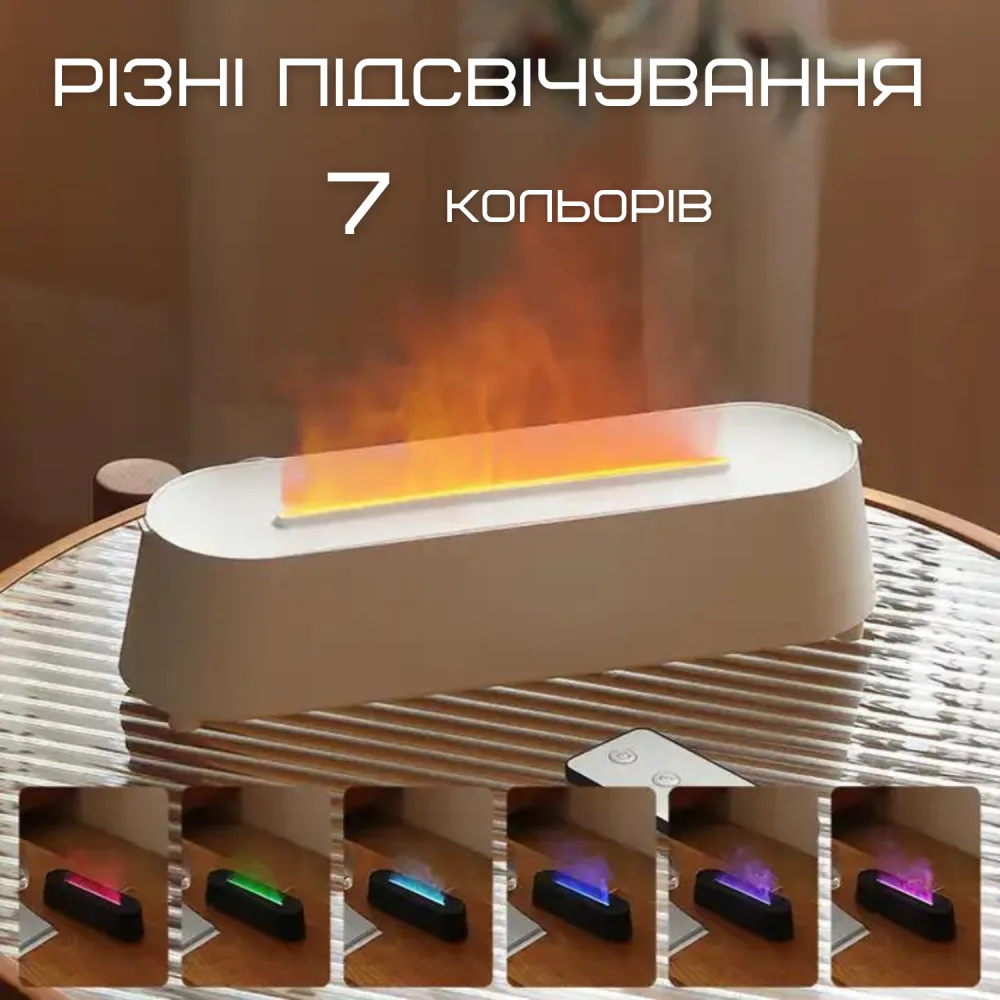 Зволожувач Повітря 3в1 Аромадифузор з LED Підсвічуванням + Імітація Вогняного Полум'я Білий — фото 3